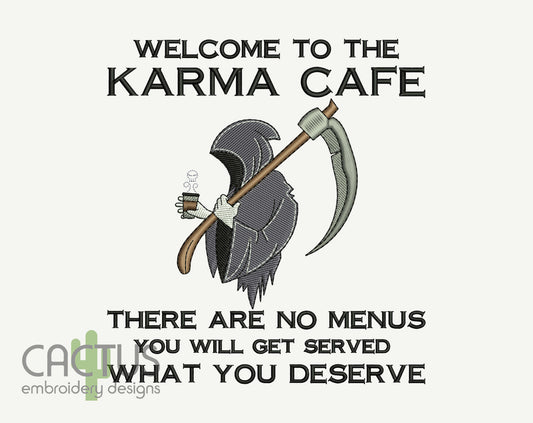 Karma Cafe Embroidery Design