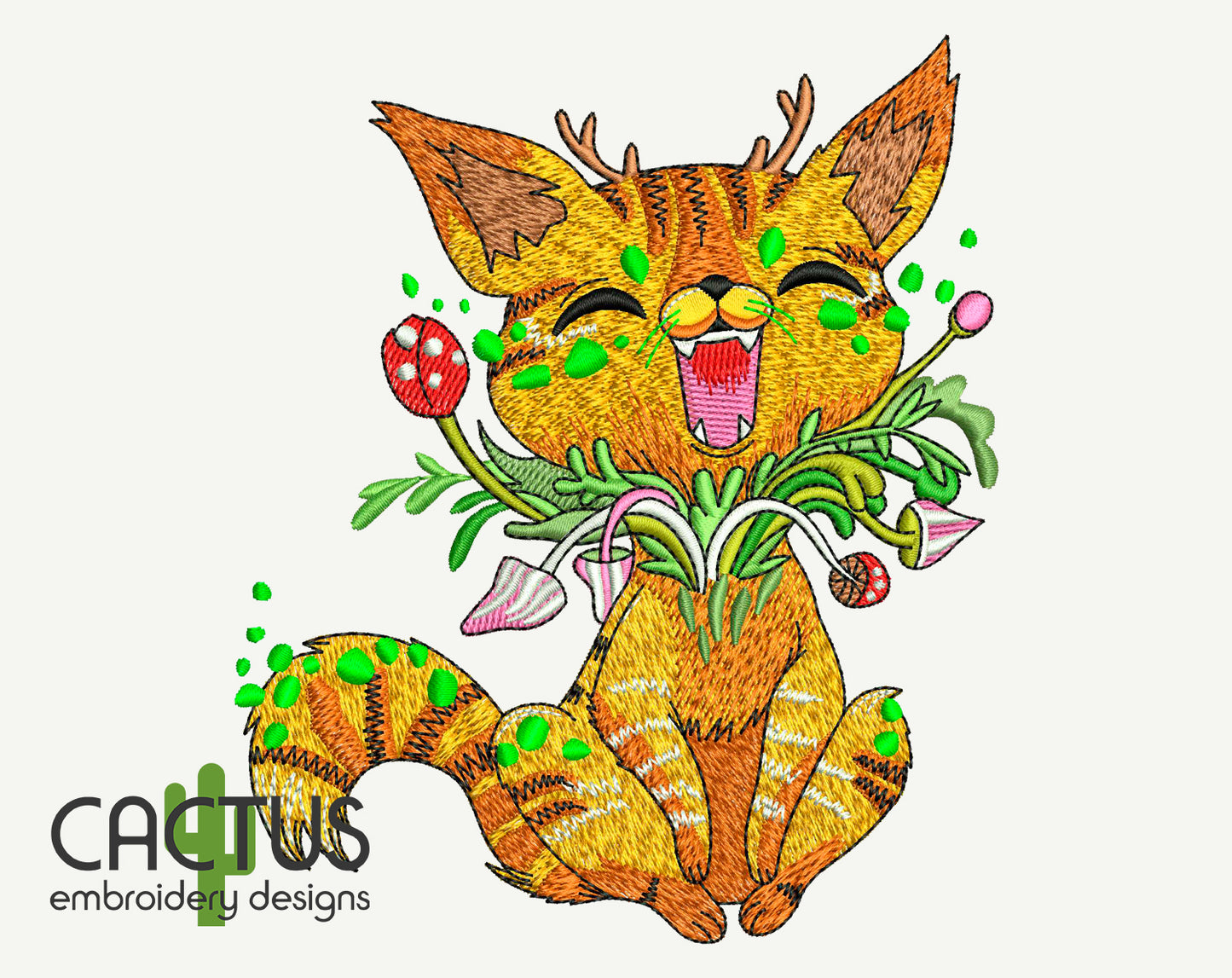 Mushroom Cat Embroidery Design