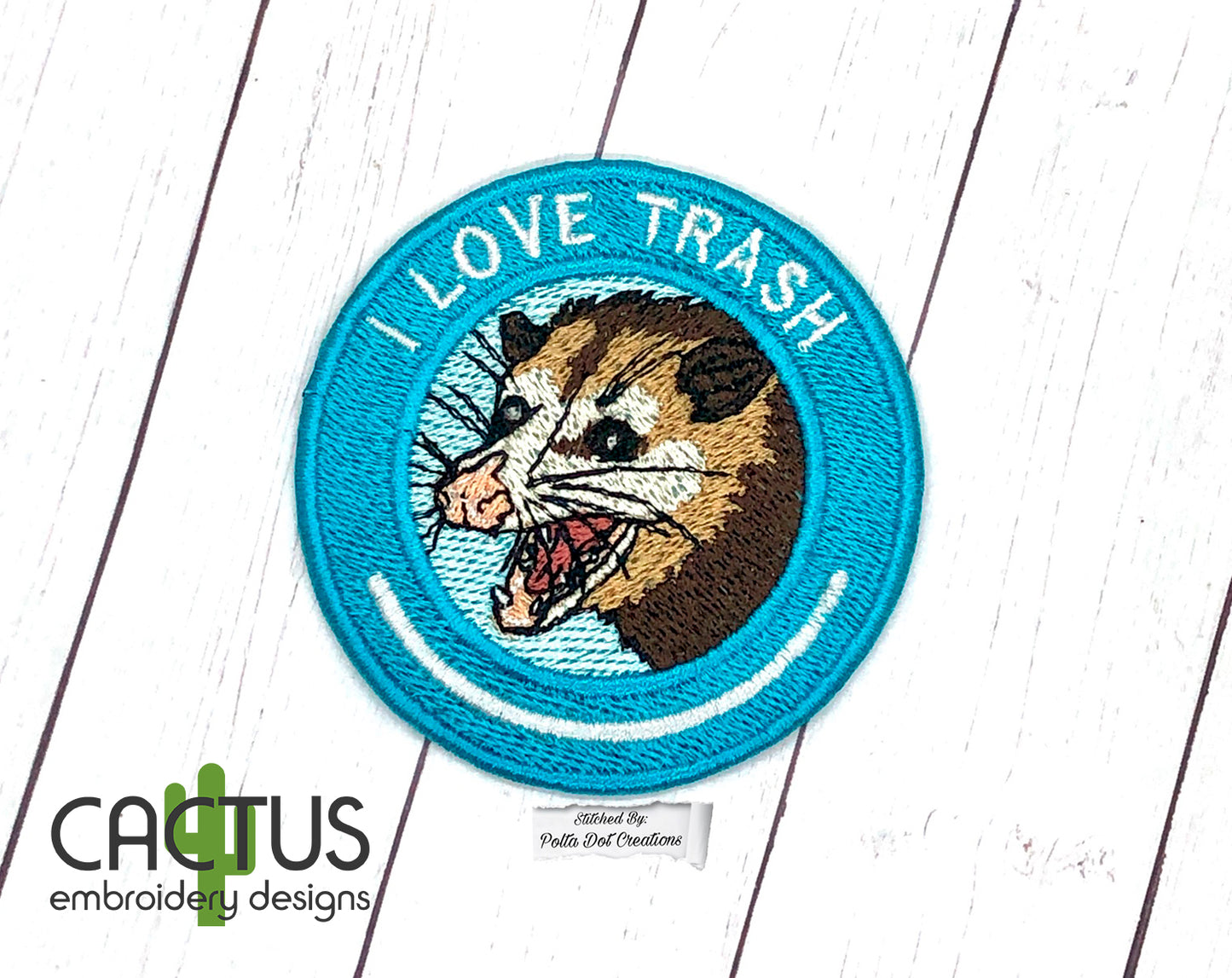 Opossum Patch Embroidery Design