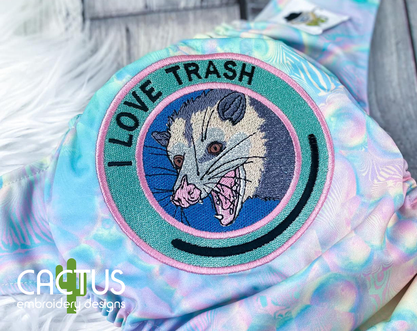 Opossum Patch Embroidery Design