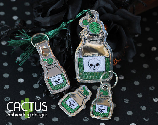 Poison Bottle Set of Bookmark\Bag Tag, Eyelet Fob, Feltie, Snap Tab