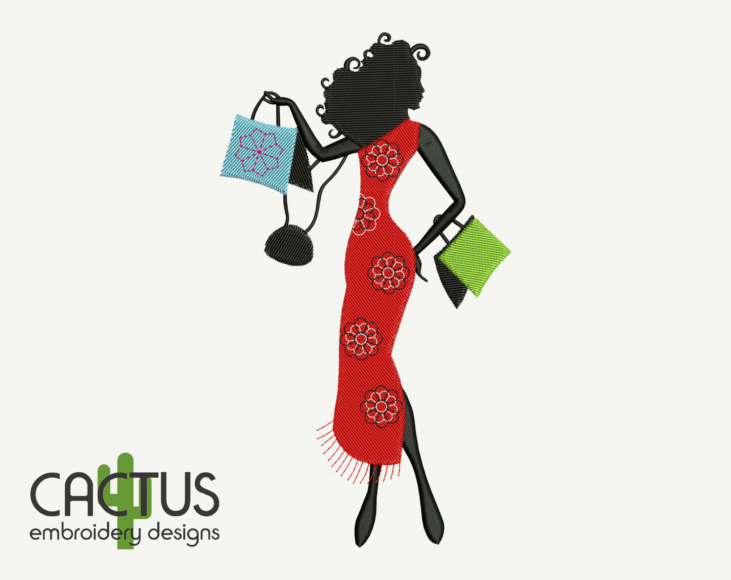 Red Dress Silhouette Embroidery Design