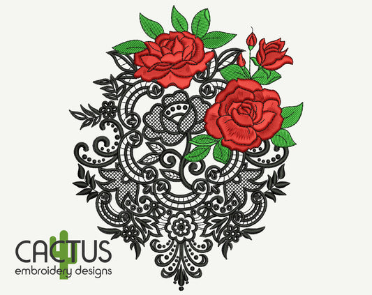 Roses with Lace Embroidery Design