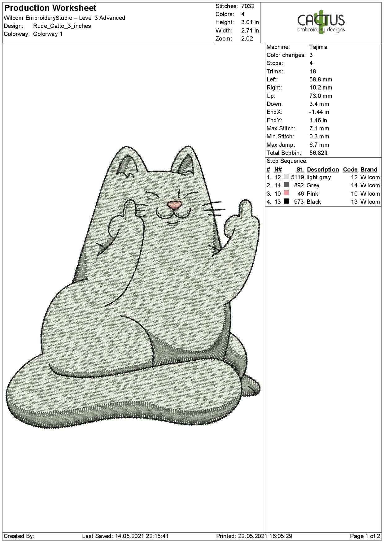 Rude Catto Embroidery Design