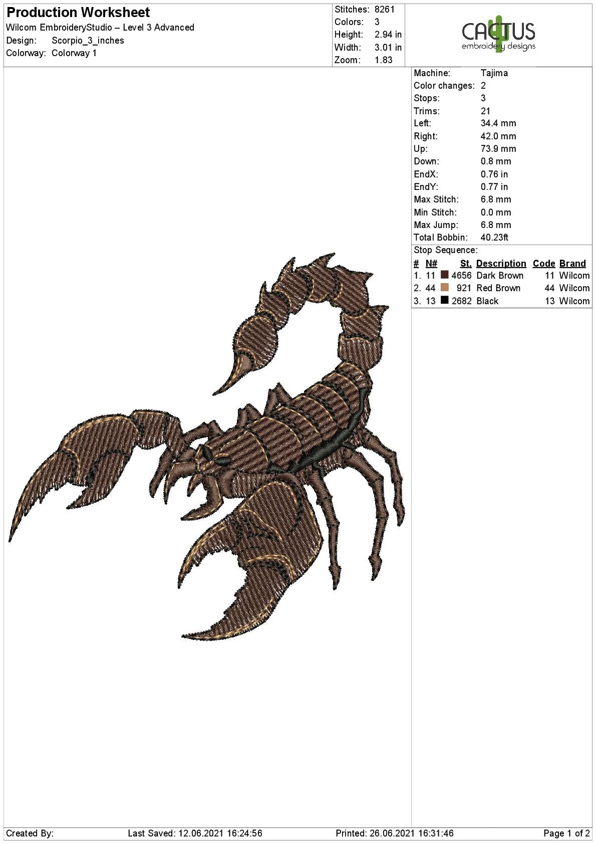 Scorpion Embroidery Design