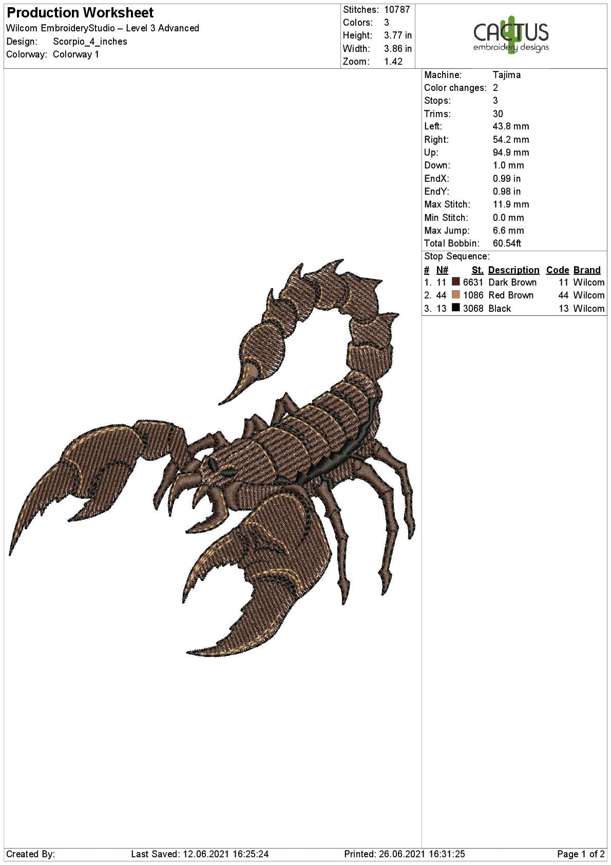 Scorpion Embroidery Design