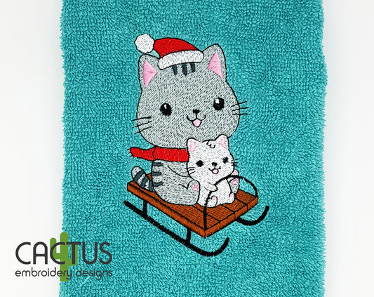 Sledding Cats Embroidery Design