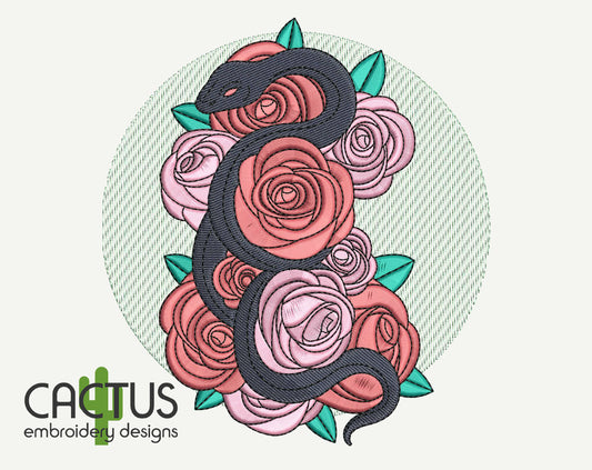 Snake in Flowers Embroidery Design
