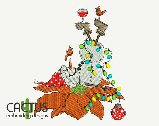 Snowman Lights Embroidery Design