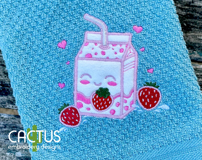 Strawberry Milk Applique Embroidery Design