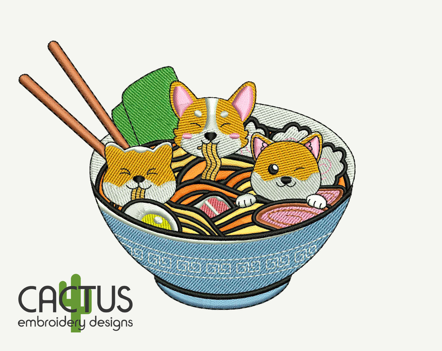 Three Kawaii Doge Embroidery Design