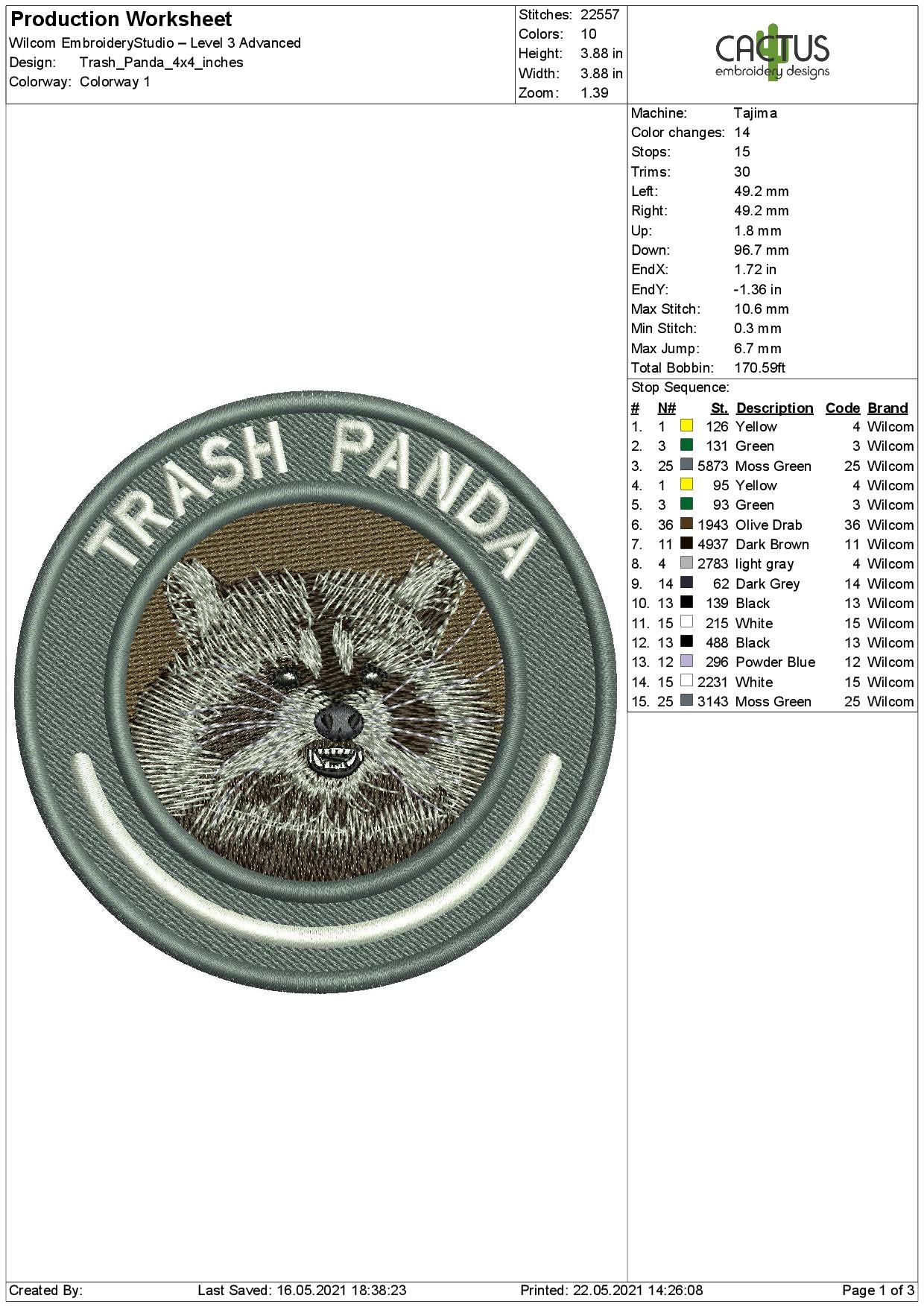 Trash Panda Patch Embroidery Design