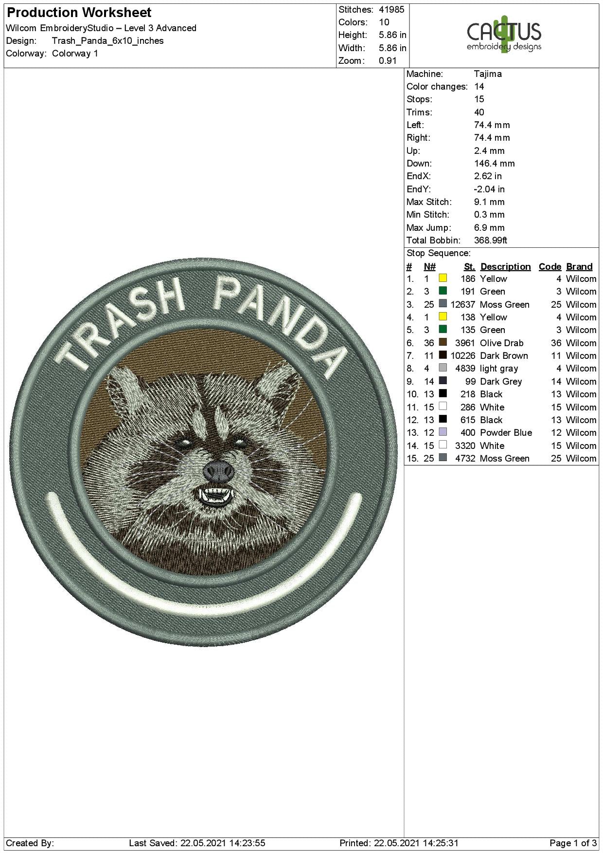 Trash Panda Patch Embroidery Design