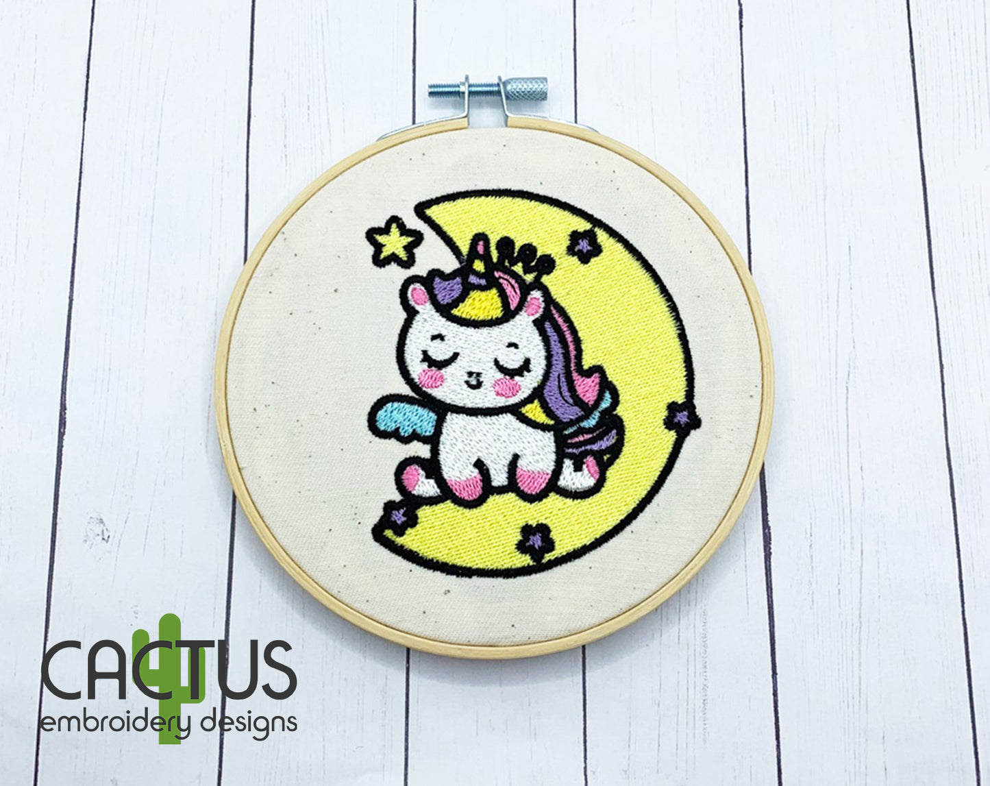 Unicorn on the Moon Embroidery Design