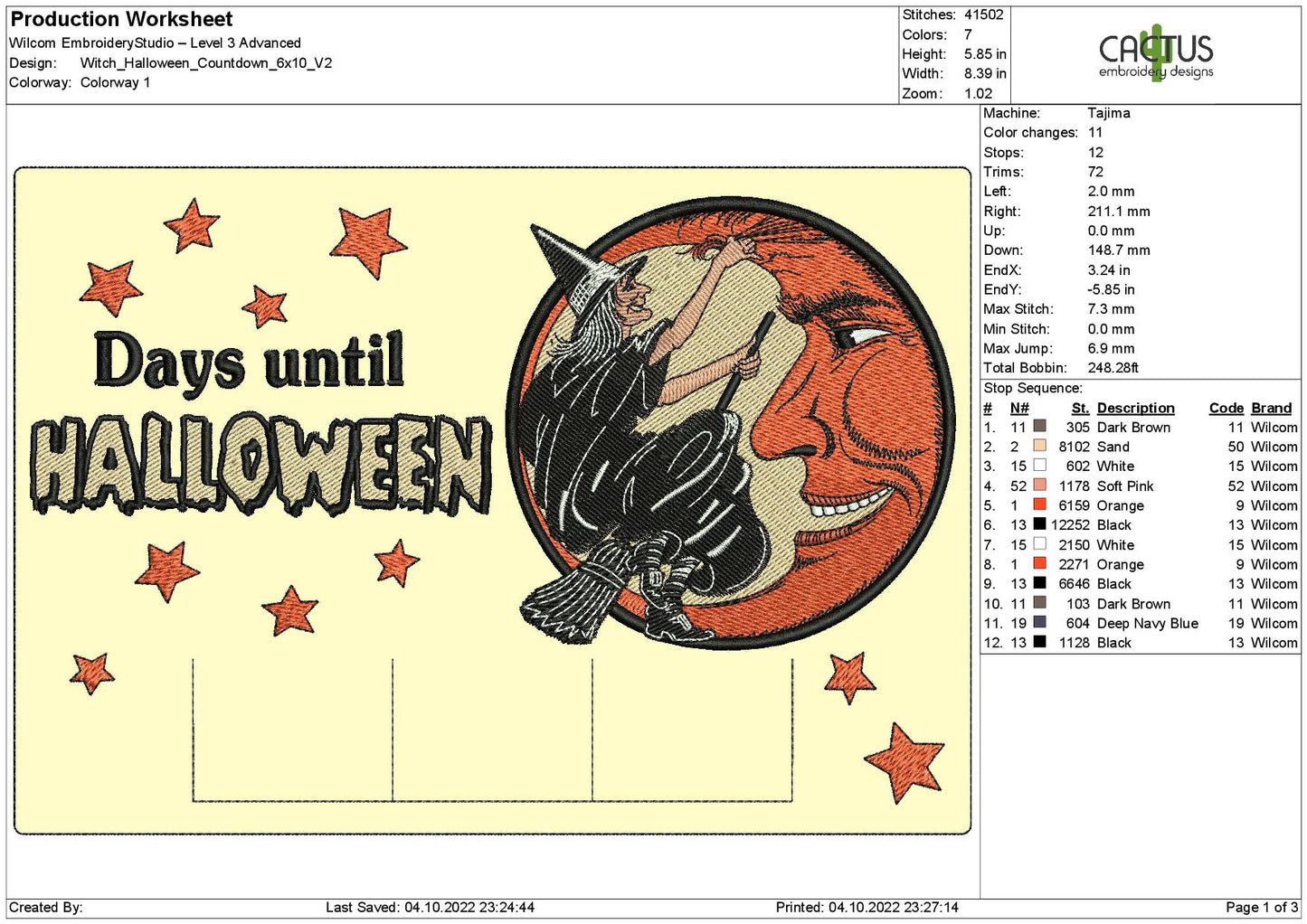 Witch Days till Halloween Countdown Embroidery Design