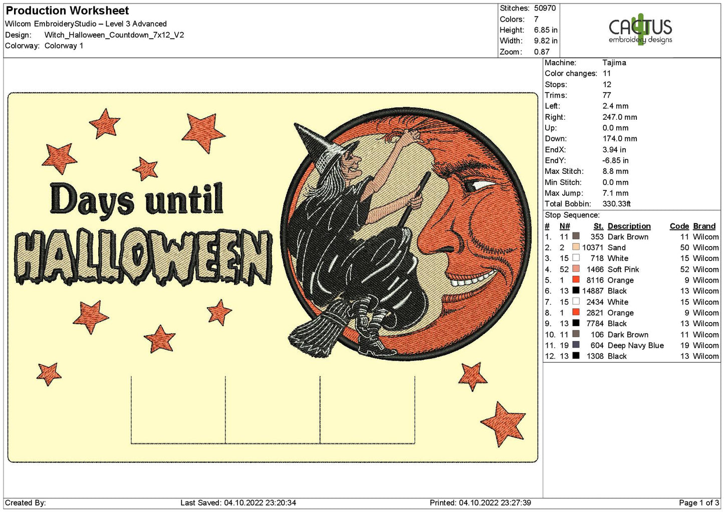 Witch Days till Halloween Countdown Embroidery Design