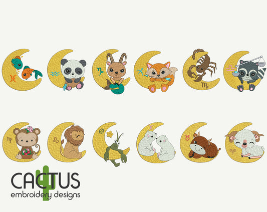 Zodiac Signs 12 Embroidery Designs