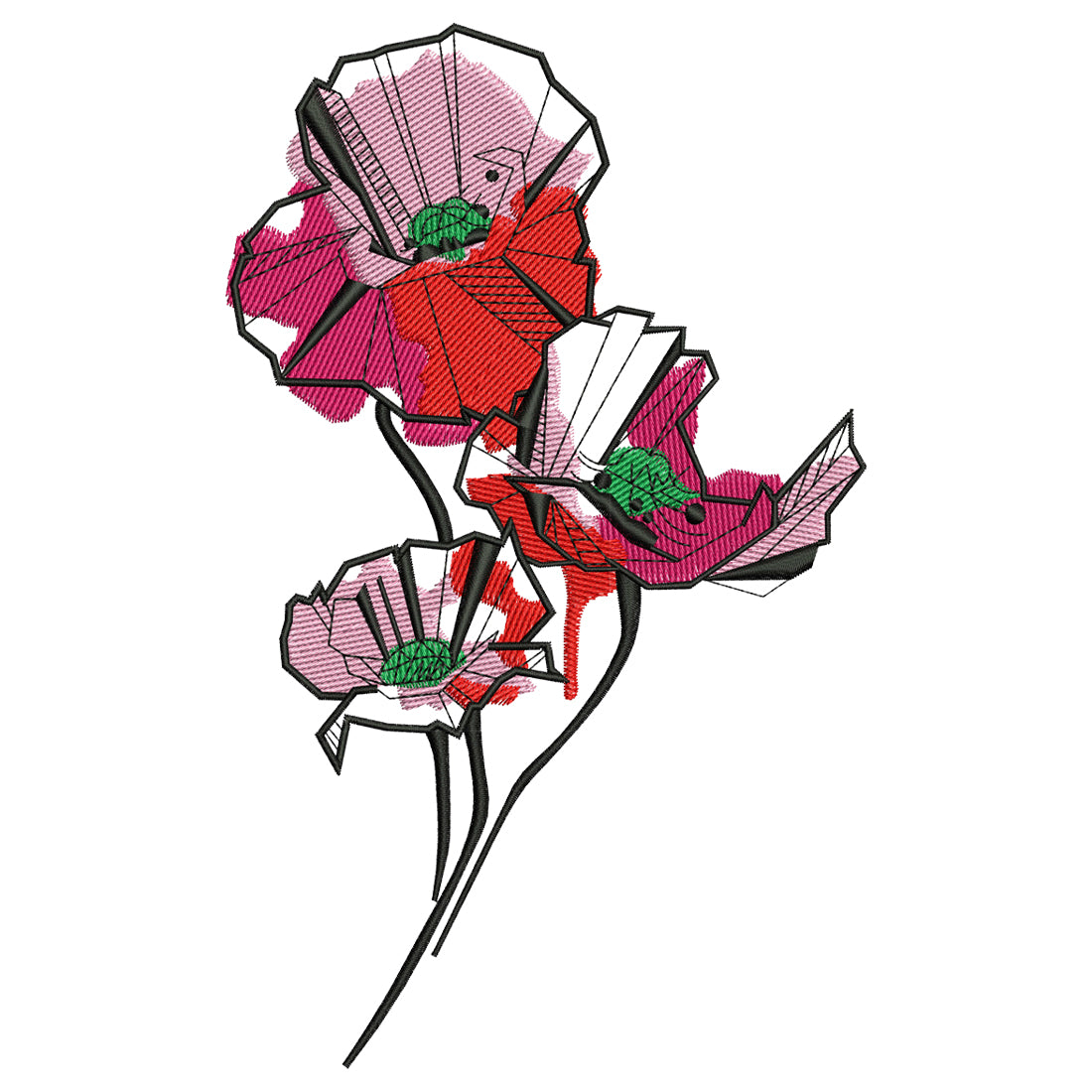 Abstract Poppies Embroidery Design