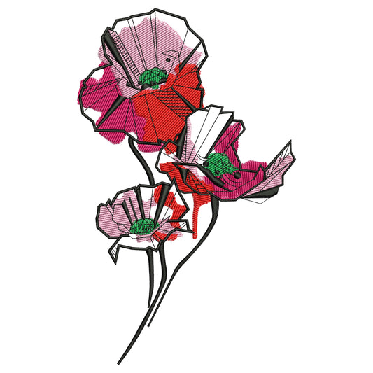Abstract Poppies Embroidery Design