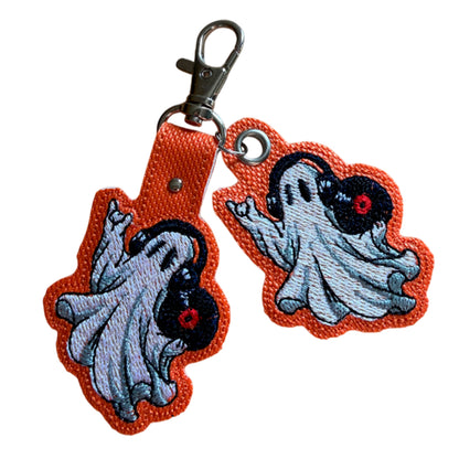 Boo Beats Snap Tab & Eyelet Fob - Halloween Ghost Embroidery Design