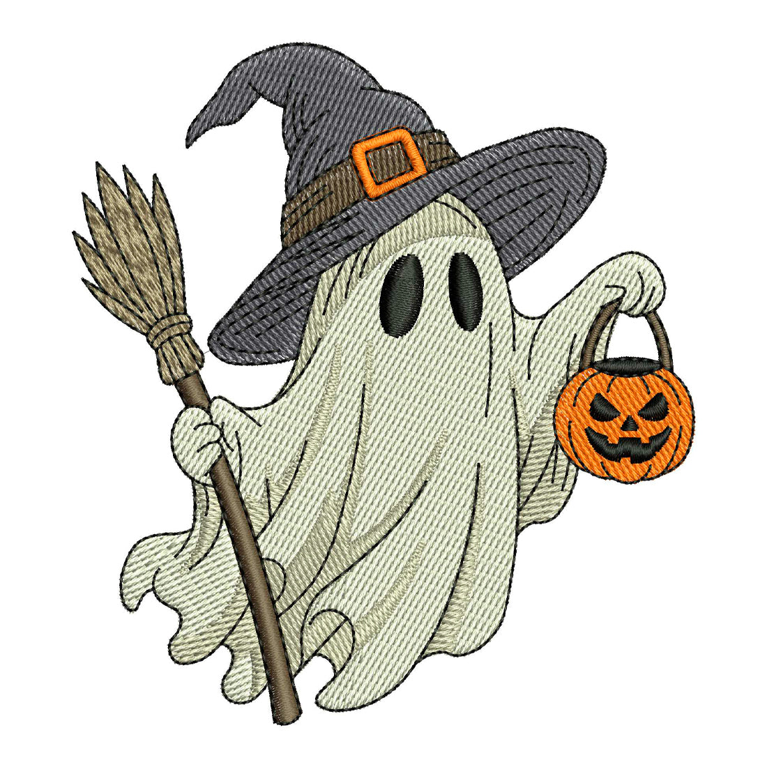 Boo & Broomstick Halloween ghost with broomstick full fill machine embroidery design
