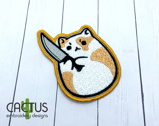 Cat with a Knife Patch Embroidery Design