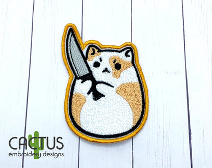 Cat with a Knife Patch Embroidery Design