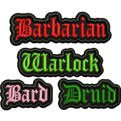Classes 1st Bundle Patch Embroidery Designs (Barbarian, Bard, Druid, Warlock)