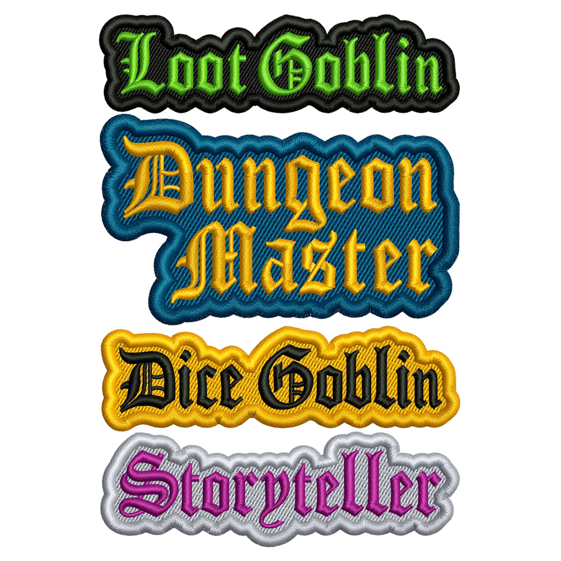 Classes 4th Bundle Patch Embroidery Designs (Dice Goblin, Dungeon Master, Loot Goblin, Storyteller)