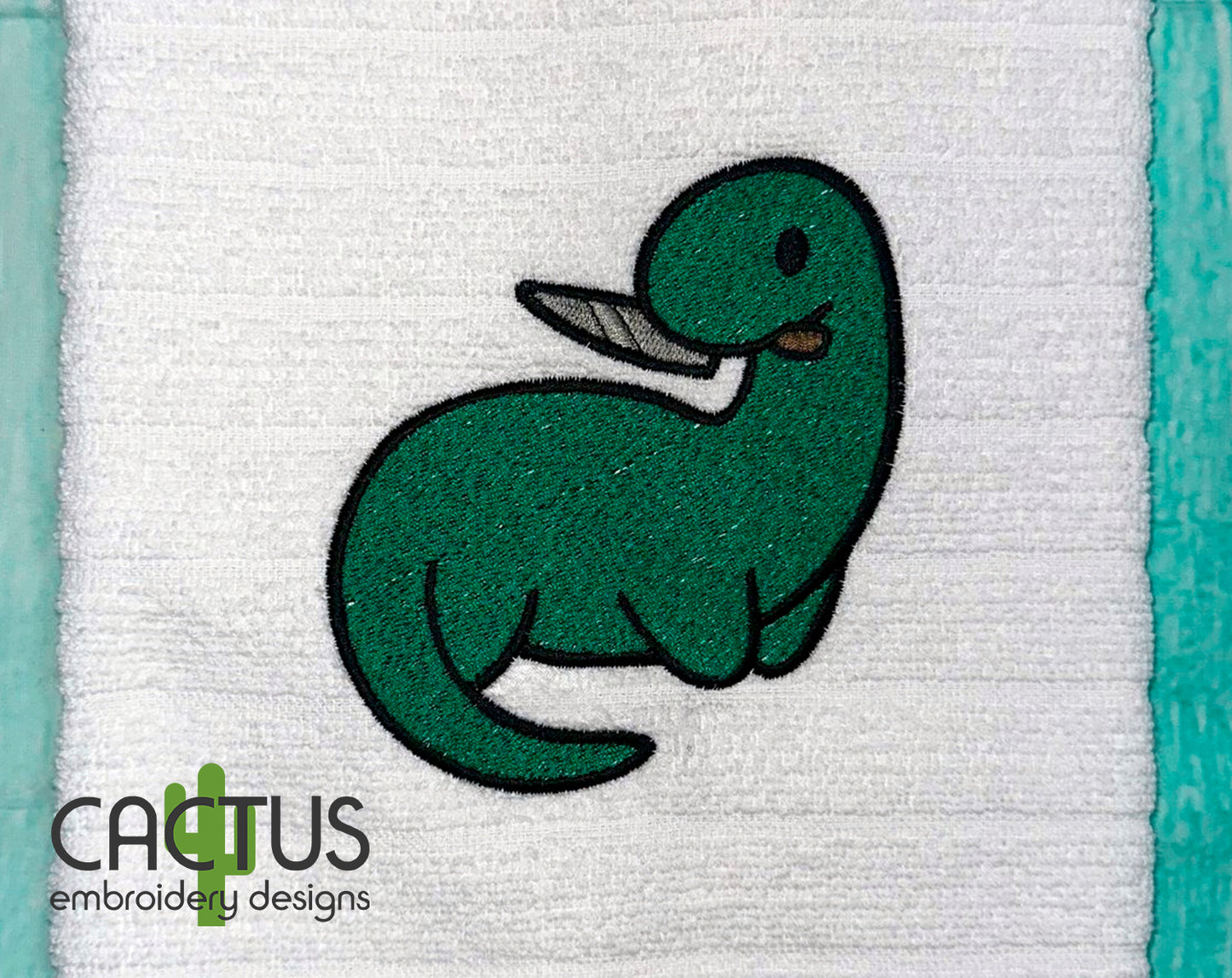Dino with a Knife Patch Embroidery Design