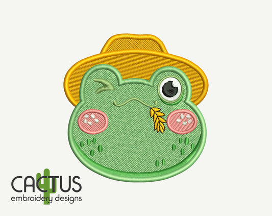 Farmer Frog Patch Embroidery Design