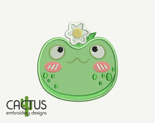 Flower Frog Patch Embroidery Design