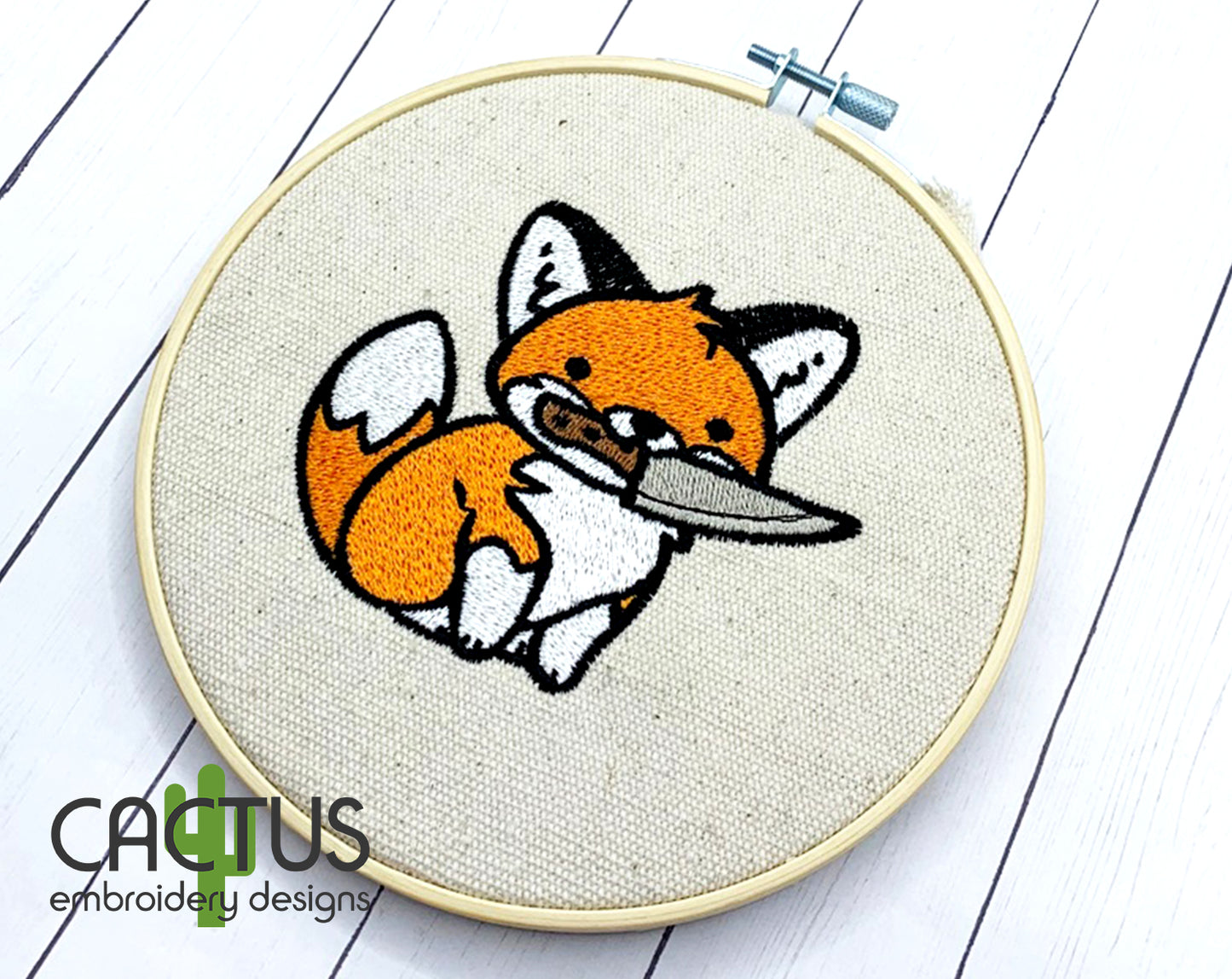 Fox with a Knife Patch Embroidery Design