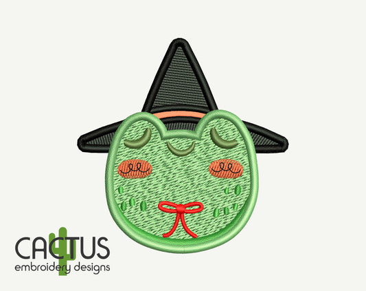 Frog Witch Hat Patch Embroidery Design
