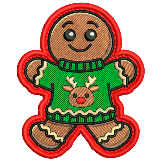 Gingerbread in a Sweater Patch Embroidery Design