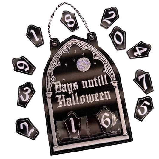 Gothic window countdown ITH embroidery design, spooky in-the-hoop project, halloween decoration