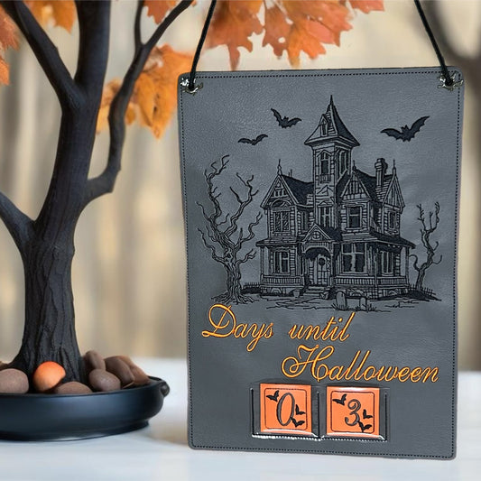 Haunted house Halloween countdown machine embroidery design