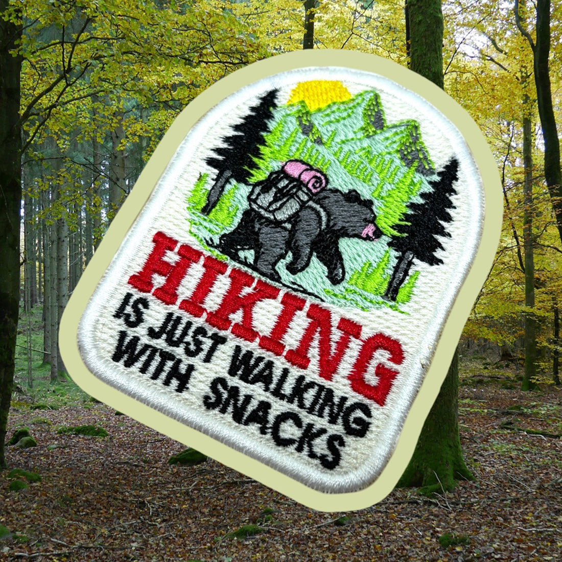 Hiking Bear Patch Embroidery Design