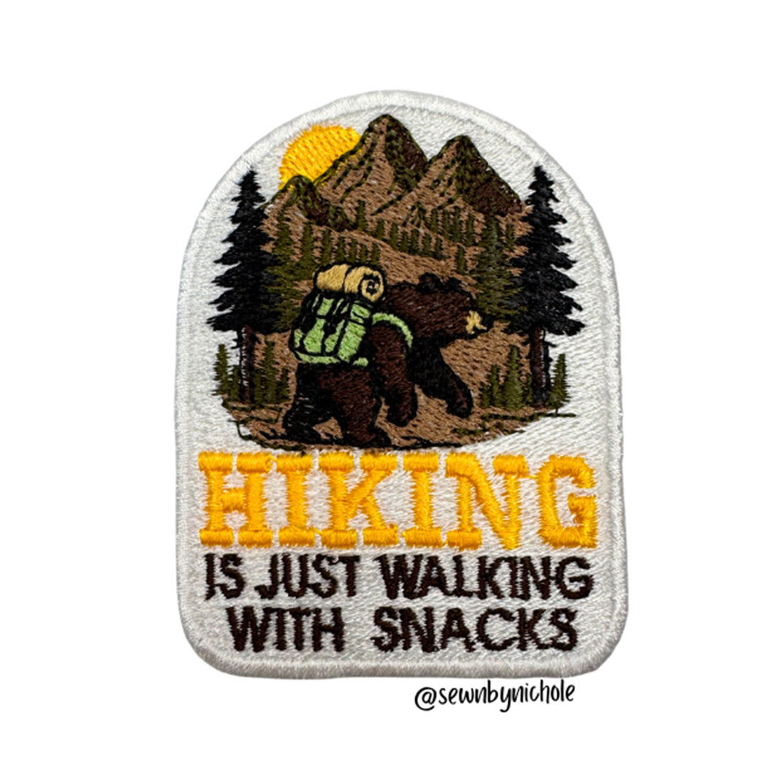 Hiking Bear Patch Embroidery Design