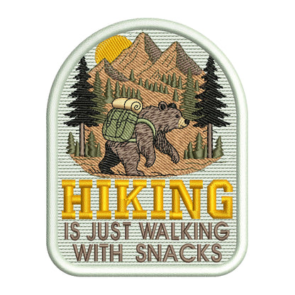 Hiking Bear Patch Embroidery Design
