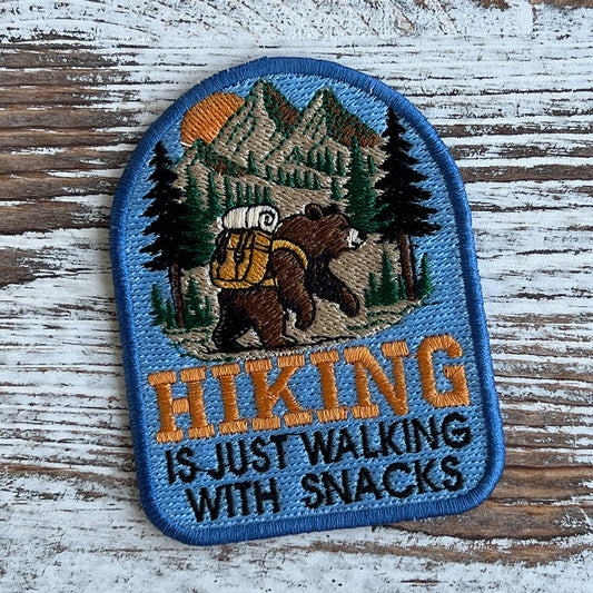 Hiking Bear Patch Embroidery Design