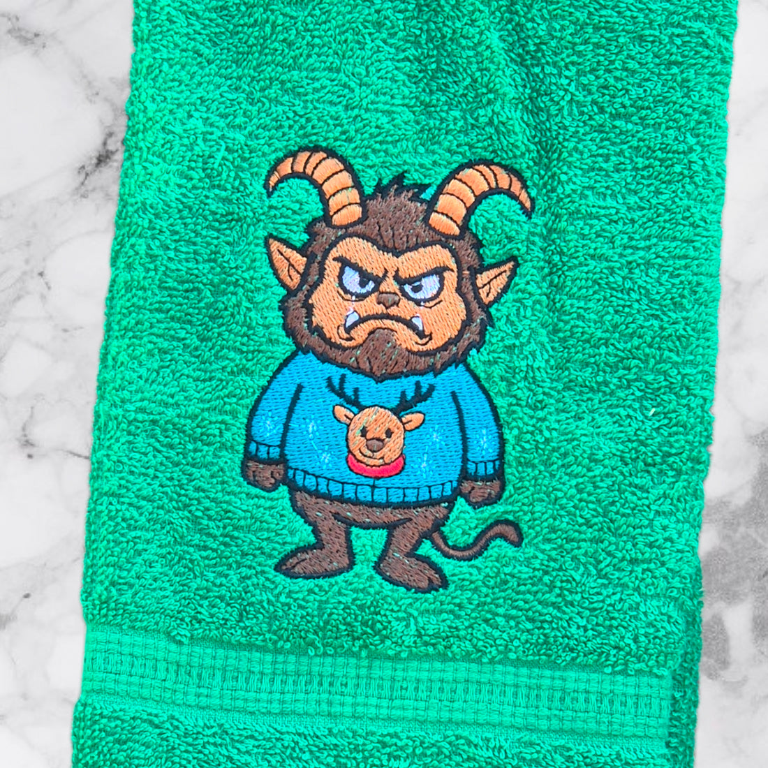 Krampus in a Sweater Patch Embroidery Design