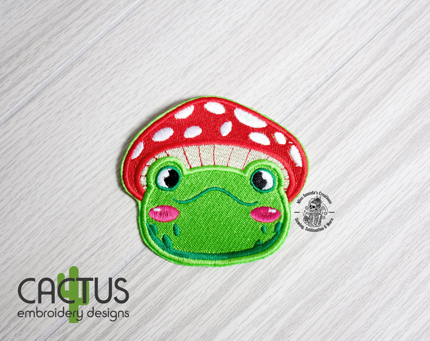 Mushroom Hat Frog Patch Embroidery Design