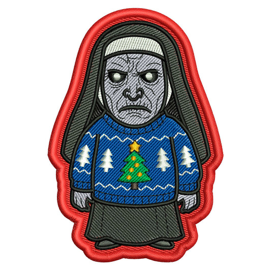 Nun in a Sweater Patch Embroidery Design