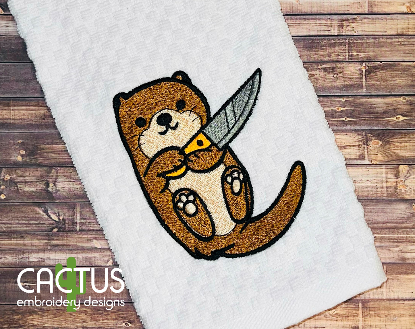 Otter with a Knife Patch Embroidery Design