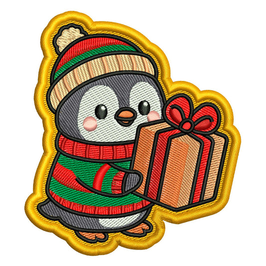 Penguin in a Sweater Patch Embroidery Design