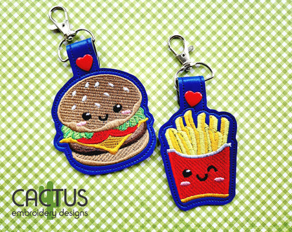 Perfect Match Burger & Fries Eyelet Fob, Snap Tab & Feltie