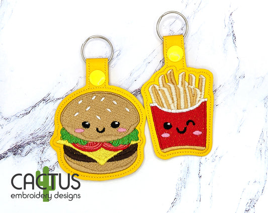 Perfect Match Burger & Fries Eyelet Fob, Snap Tab & Feltie