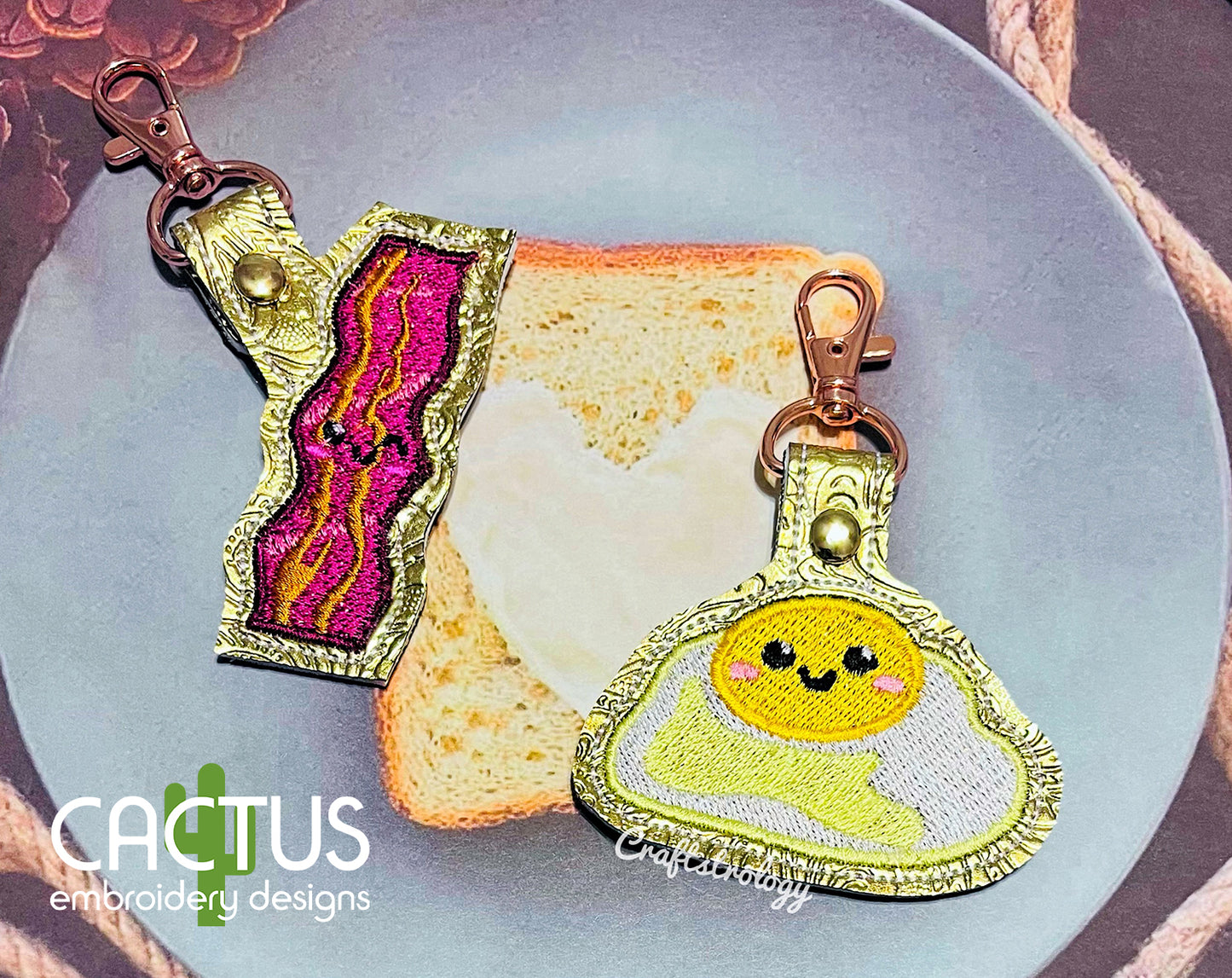 Perfect Match Egg & Bacon Eyelet Fob, Snap Tab & Feltie