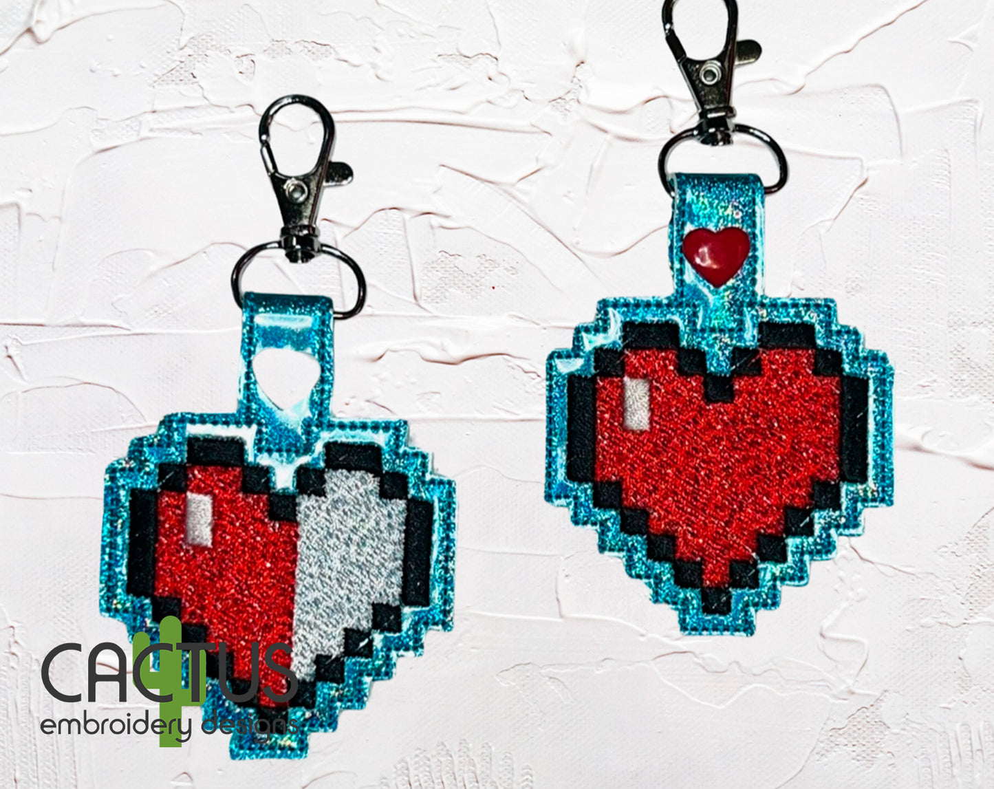 Pixel Heart Snap Tab & Eyelet Fob